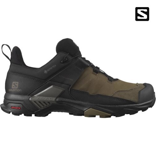 Black / Olive Salomon X Ultra 4 Leather GTX Men's Hiking Shoes | IE IN0328